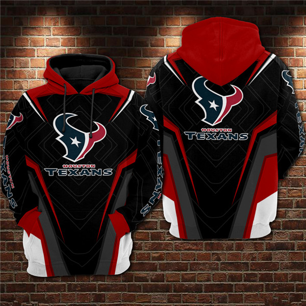 Men's Black/Red Houston Texans 3D All Over Print Pullover Hoodie